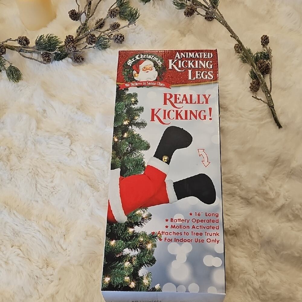 Mr. Christmas Animated Kicking Santa Legs Red White Christmas 16" Long Like New!